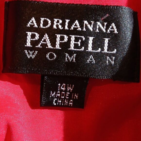 Adrianna Papell Square Neckline Jacquard Dress.Textured, Classic Red, Holiday - Picture 7 of 9